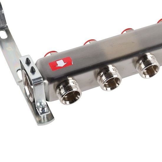 Коллектор Rommer 1"x3/4" на 8 контуров с запорными клапанами (нерж. сталь) RMS-3200-000008