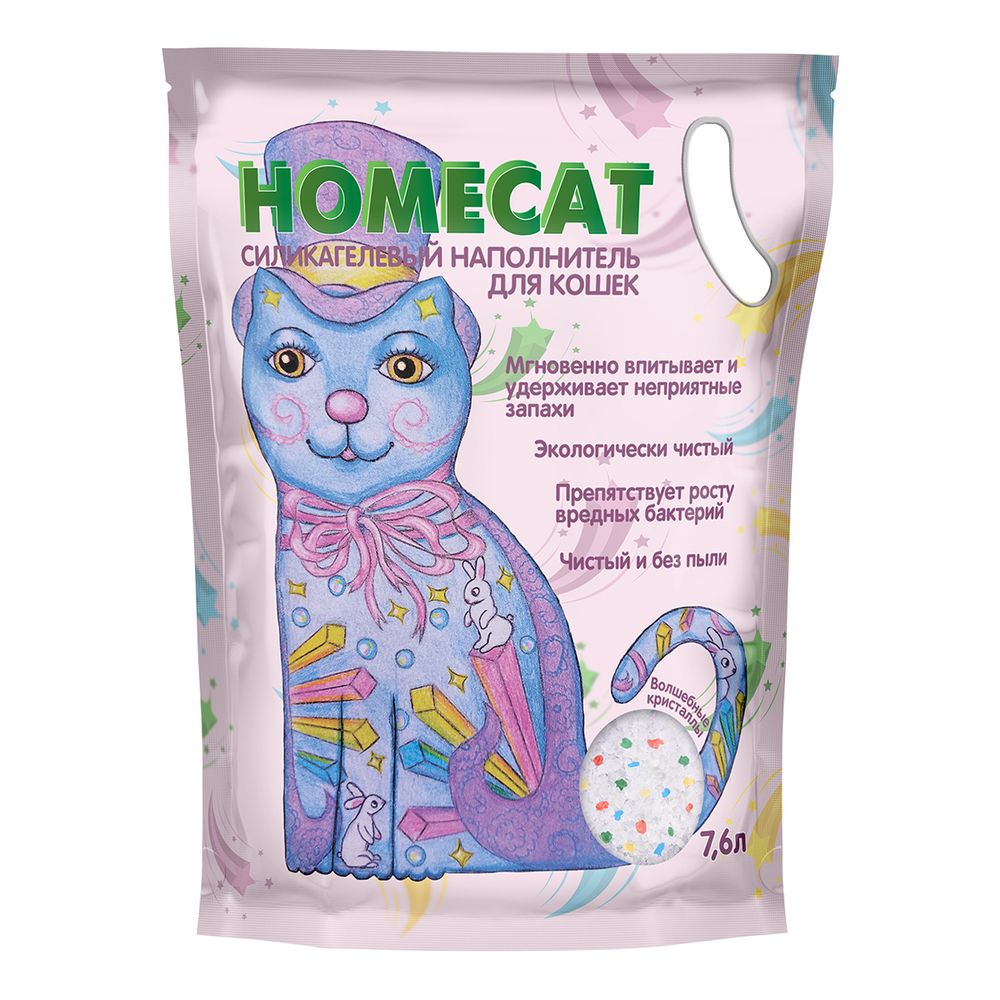 Силикагелевый наполнитель HOMECAT для кошачьих туалетов Волшебные кристаллы 7,6 л