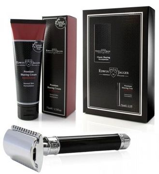 Подарочный набор Edwin Jagger, т-образная бритва (станок) + крем для бритья, GS414SCSWT