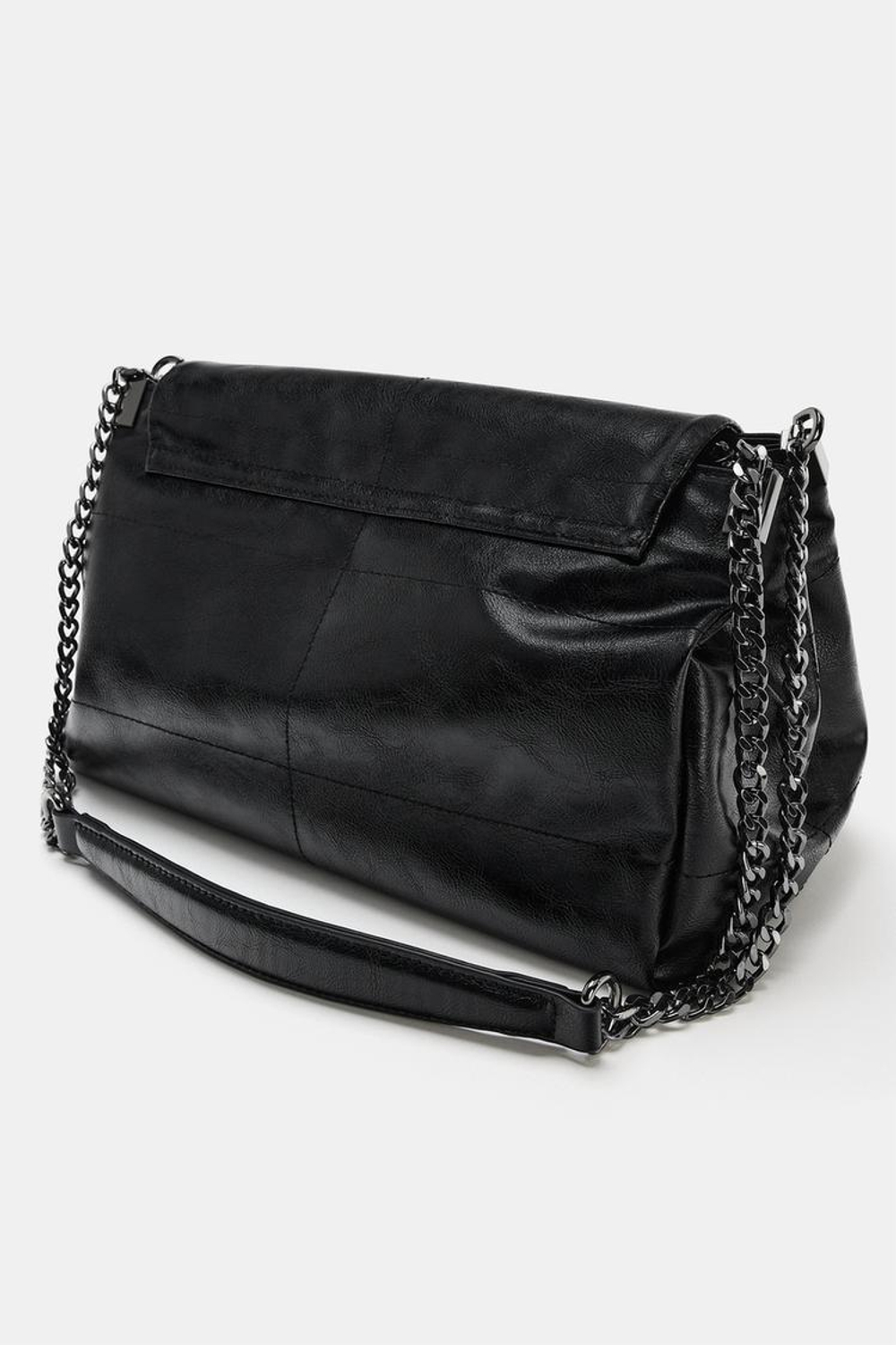 ZARA СУМКА В РОКЕРСКОМ СТИЛЕ С КЛАПАНОМ, ЧЕРНЫЙ