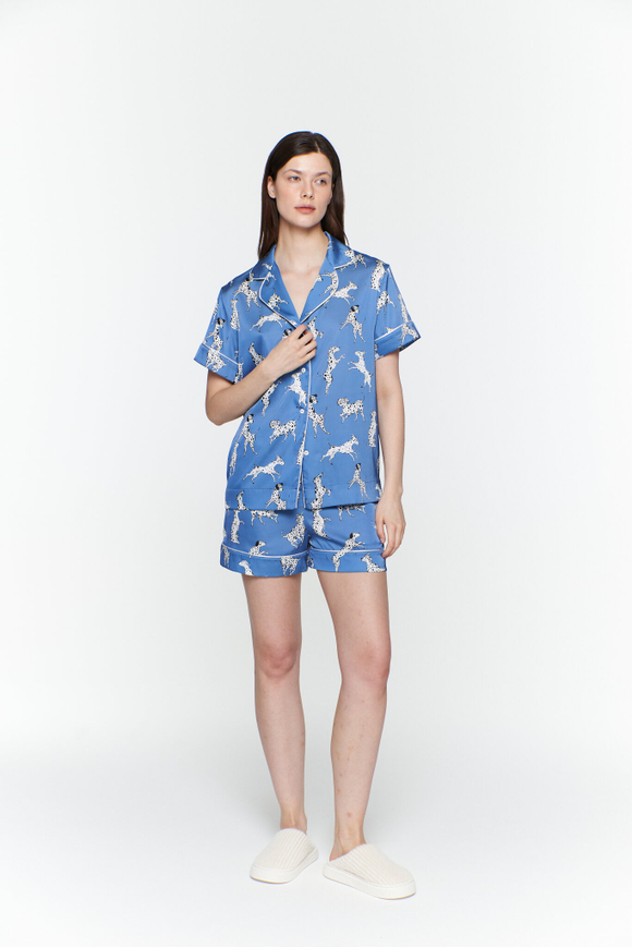 Шелковая блуза с кантом и далматинцами