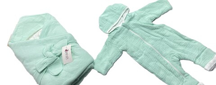 Комплект на выписку из 3 предметов летний из муслина, бирюзовый цвет