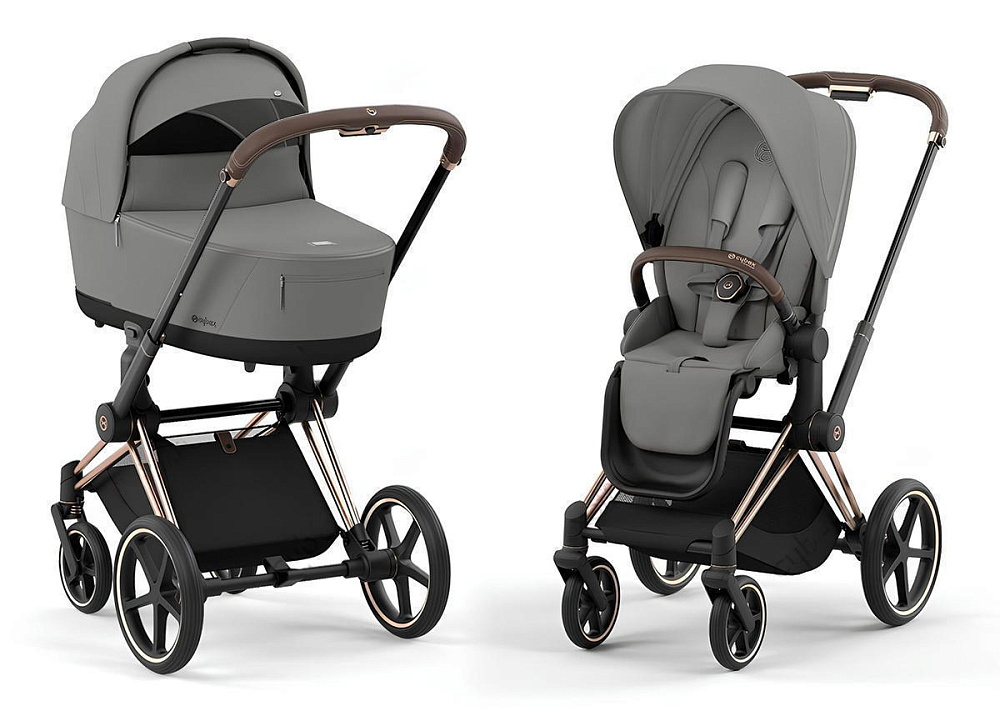 Коляска 3 в 1 Cybex Priam IV Rosegold complete и автокресло Aton B2 i-Size Steel Grey Mirage Grey
