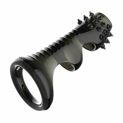 Черная рельефная насадка на пенис «Оки-Чпоки» с усиками (Цвет: черный)