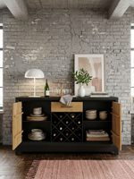 Комод Йорк, 160х45х90, из массива березы и дуба, с органайзером для бутылок, черный, MAKOSA