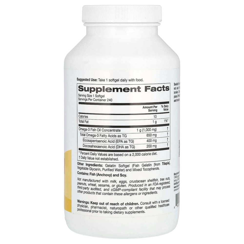 Super Nutrition, рыбий жир с омега-3, триглицерид Vivomega, 1000 мг, 240 рыбных капсул