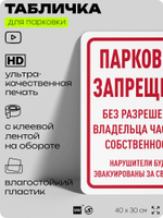 Табличка для парковки "Парковка запрещена без разрешения владельца частной собственности", для дома, офиса, организаций, 40х30 см, Silver Plane x Айдентика Технолоджи