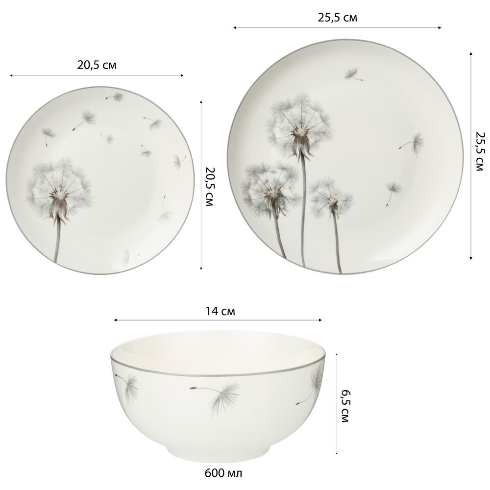 ОБЕДЕННЫЙ НАБОР LEFARD DANDELION 18ПР, 20,5/25,5/14СМ