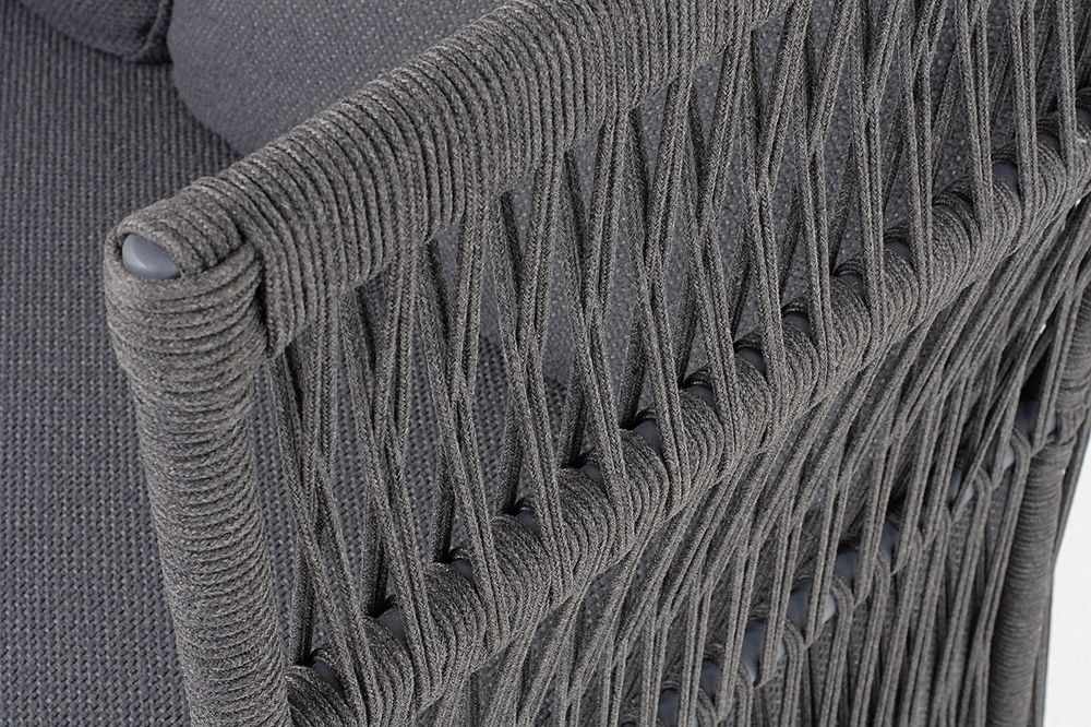 "Лугано" диван 3-местный плетеный из роупа, каркас алюминий темно-серый (RAL7024) муар, роуп темно-серый круглый, ткань темно-серая YB25-0027