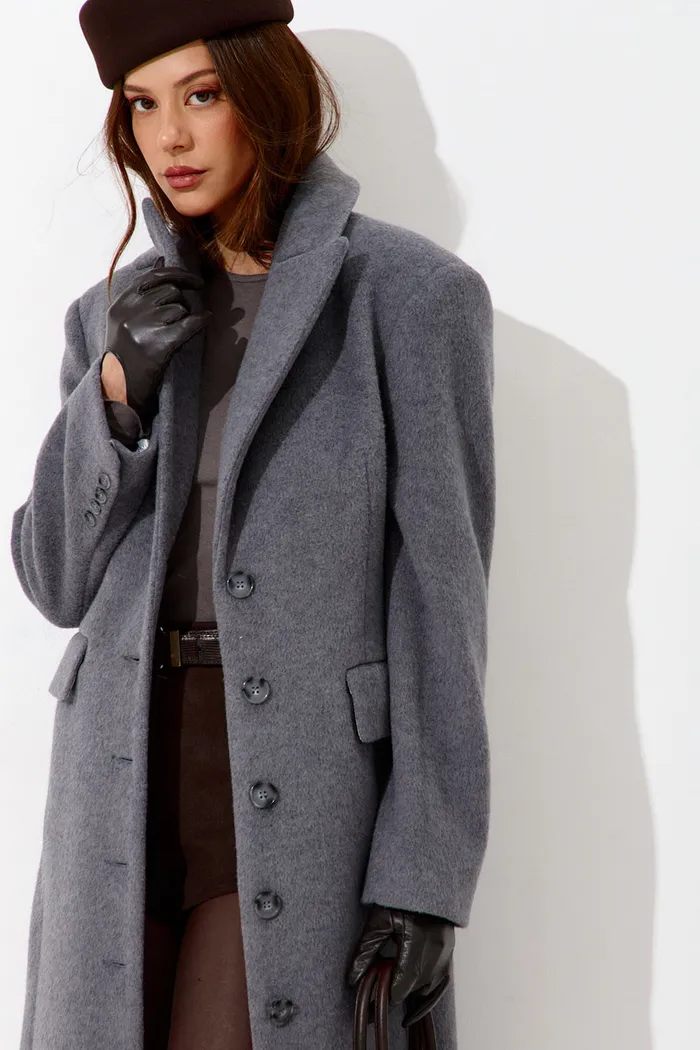 Пальто с шерстью приталенного кроя серого цвета
