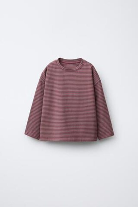 ZARA ФУТБОЛКА С ПОЛОСАТЫМ ПРИНТОМ, СЕРО-ГРАНАТОВЫЙ