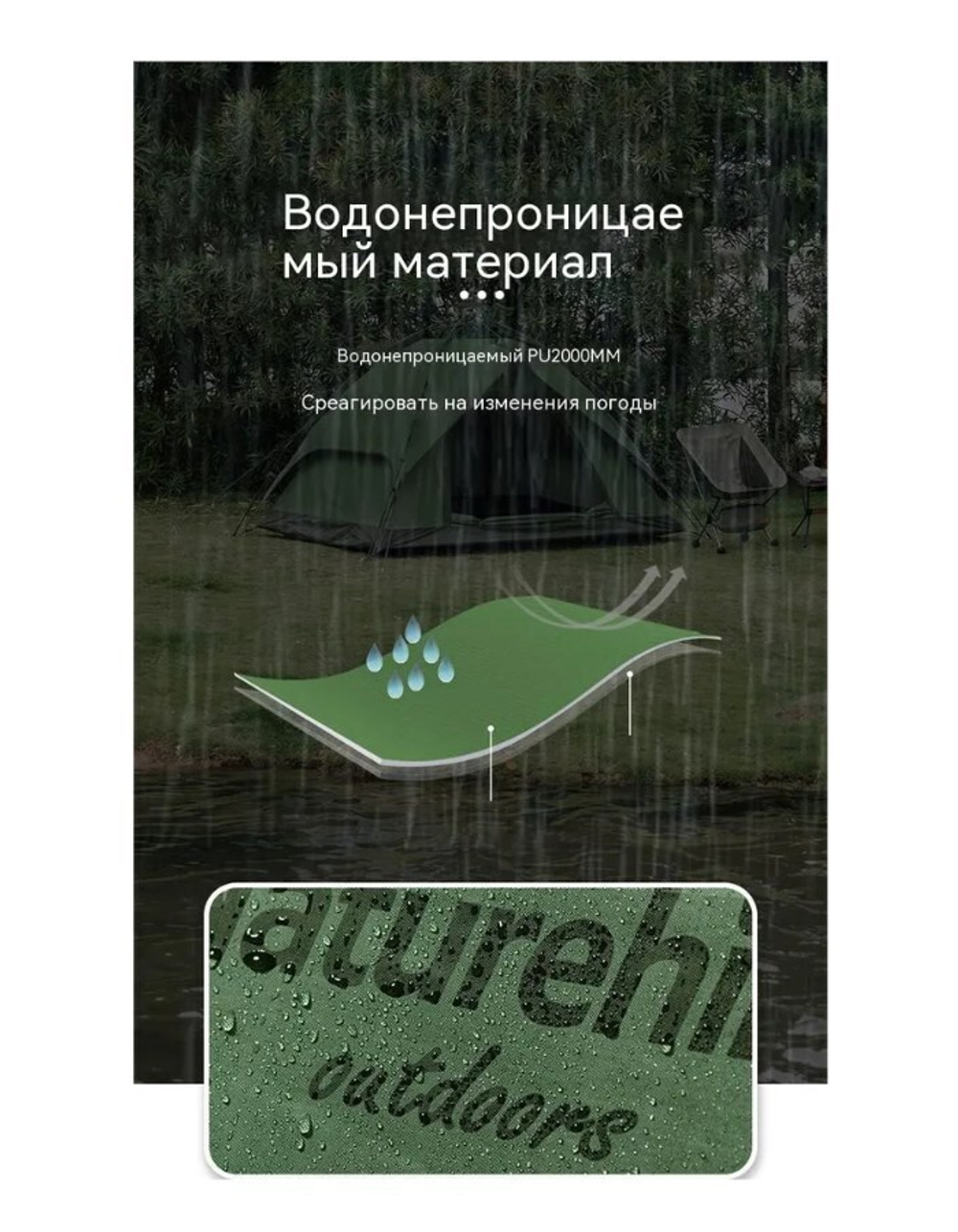 Палатка Naturehike 3-местная, быстросборная, алюминиевый каркас, серо-зеленая