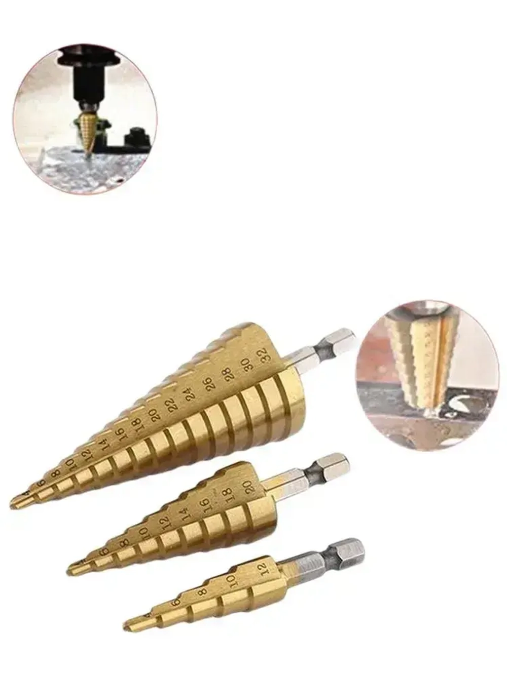 Сверло ступенчатое по металлу 3 шт, для отверстий от 4-32 мм