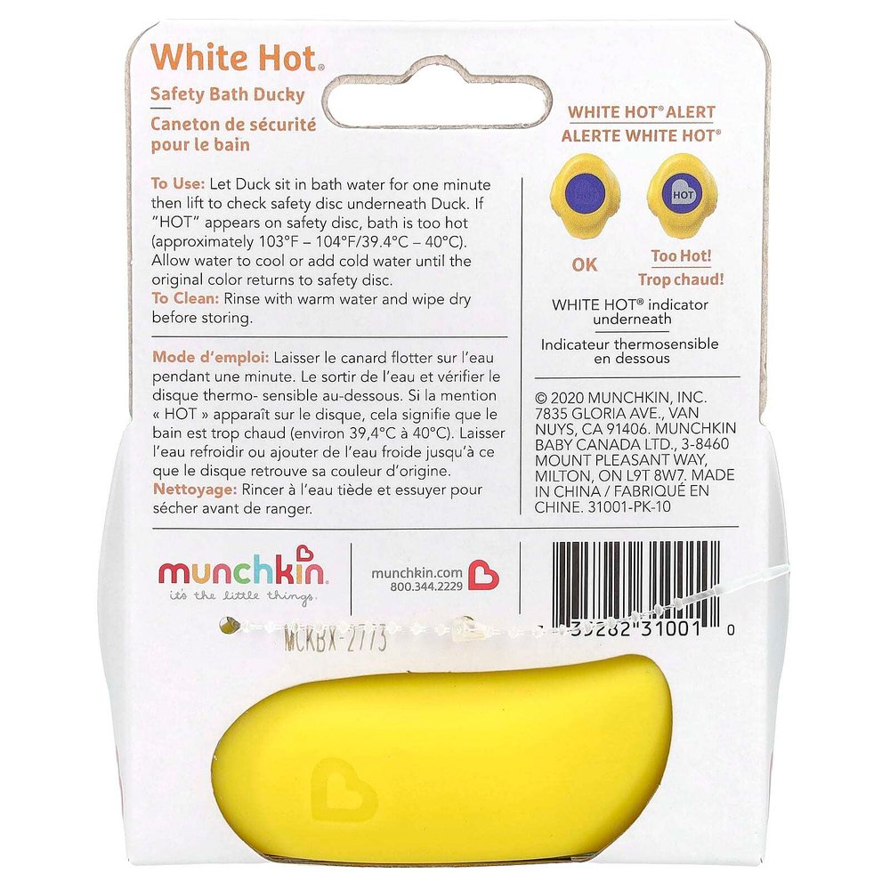 Munchkin, White Hot®, безопасная утка для ванн, для детей от 0 месяцев, 1 штука