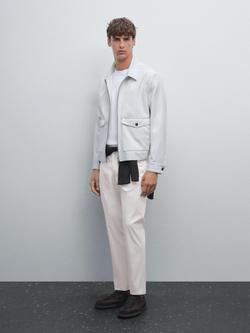 Massimo Dutti Узкие брюки из хлопковой смесовой ткани, каменный