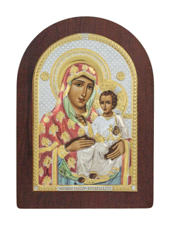 Иерусалимская БМ, икона арочная, красное дерево, эмаль  57х75