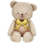 Шар Фольгированный Мишка бежевый бант золотой (Бежевый)