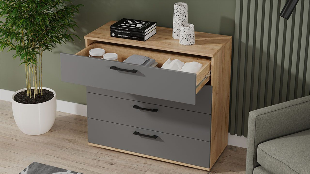 Комод для одежды с ящиками Дуб Крафт золотой/Серый графит 4 ящика 92х41х84 см