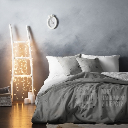 Покрывало люкс с вышивкой ПРАЙМ (арт. BL02-245-01) - серо-бежевое