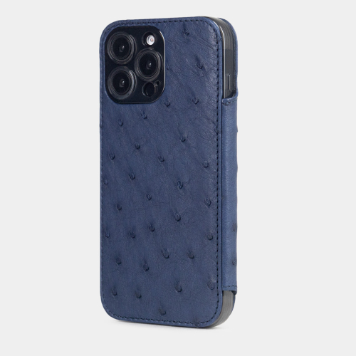 Чехол для iPhone 16 Pro Max из кожи страуса, синего цвета