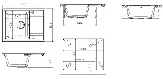 Кухонная мойка FLORENTINA ЛИПСИ 650 антрацит