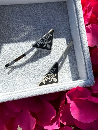 Заколки Прад. логотип черный серебро