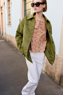 ZARA ПАЛЬТО ИЗ ИСКУССТВЕННОЙ ЗАМШИ, ФИСТАШКОВЫЙ