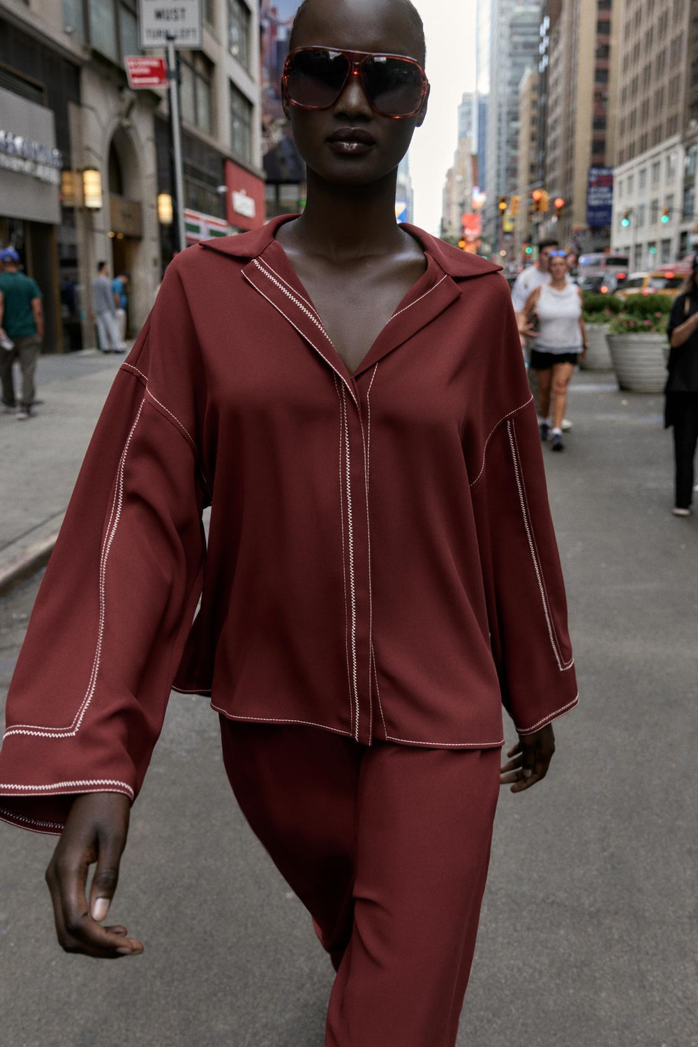 ZARA РУБАШКА С КОНТРАСТНОЙ ОТДЕЛКОЙ, ЧЕРЕПИЧНЫЙ