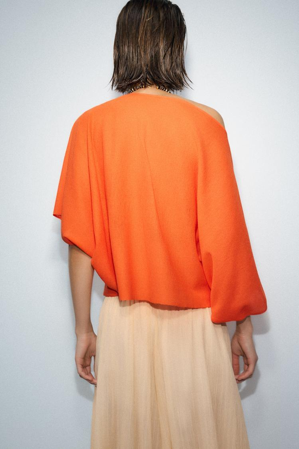 ZARA ОДНОТОННЫЙ ТРИКОТАЖНЫЙ ТОП, ОРАНЖЕВЫЙ