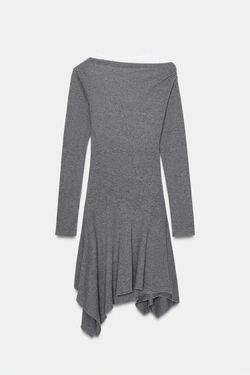 ZARA КОРОТКОЕ ПЛАТЬЕ АСИММЕТРИЧНОГО КРОЯ, СЕРЫЙ МЕЛАНЖ