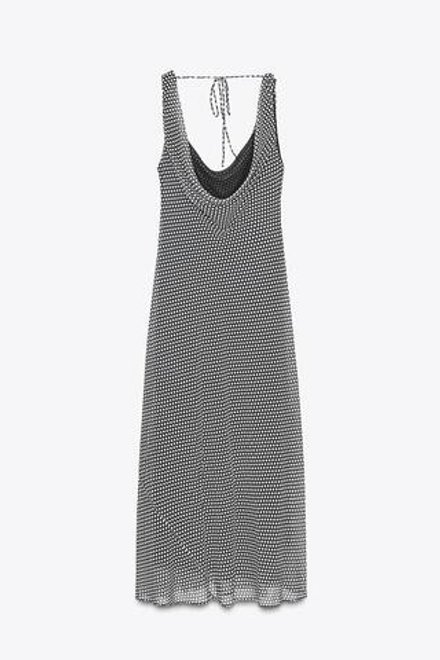 ZARA ПЛАТЬЕ МИДИ В ГОРОШЕК — ZW COLLECTION, БЕЛЫЙ/ЧЕРНЫЙ