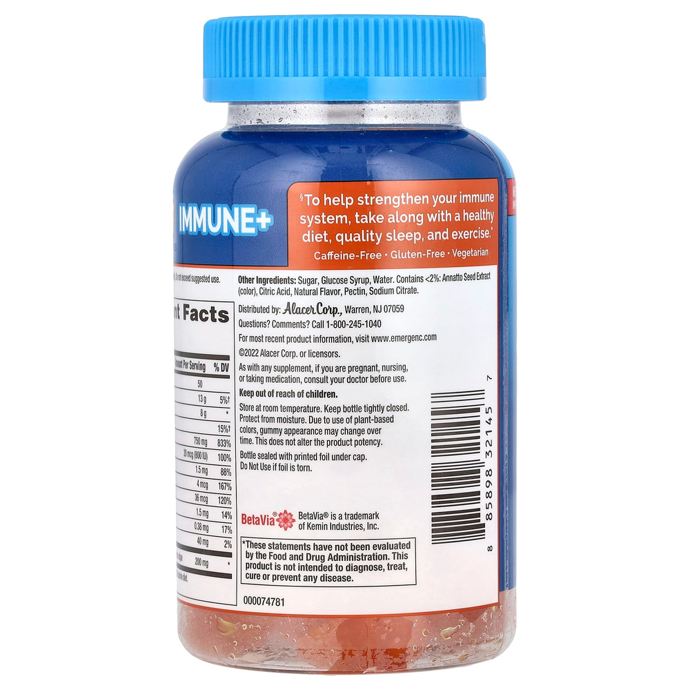 Emergen-C, Immune+, жевательные таблетки, со вкусом апельсина, 45 жевательных таблеток