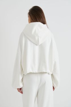 Укороченное худи на молнии кремового цвета