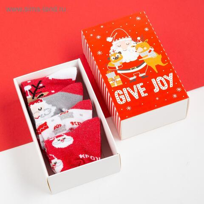Новый год. Набор новогодних детских носков Крошка Я Give Joy , 4 пары, 10-12 см