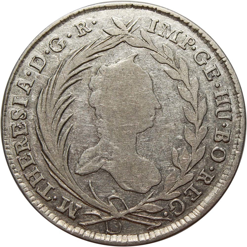 20 крейцеров. Мария Тереза. Австрия. Серебро. 1756 год. F+