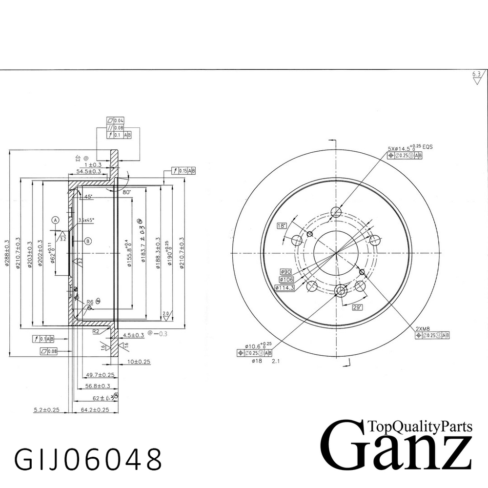 Диск тормозной задний с покрытием LEXUS RX300/RX330/RX350/RX400H GANZ GIJ06048