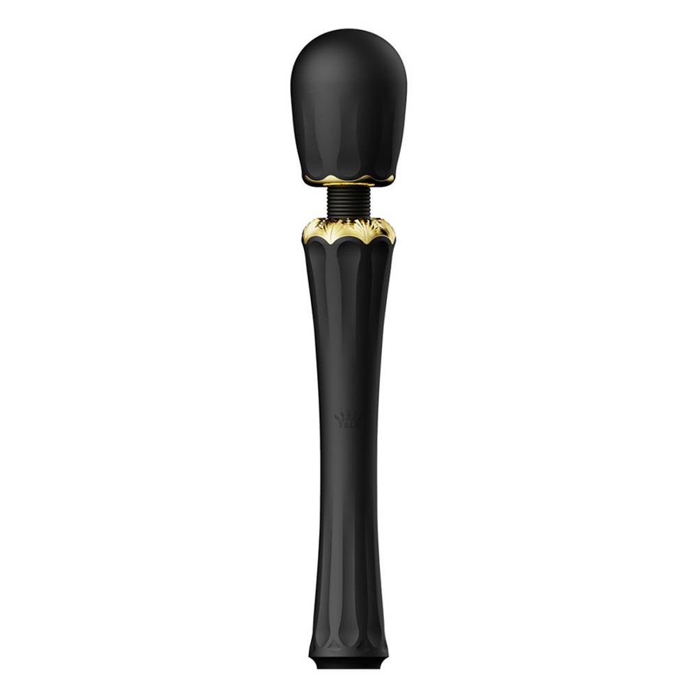 Чёрный аккумуляторный вибратор-вонд 29,1см с насадками Zalo Kyro Wand Massager Obsidian Black