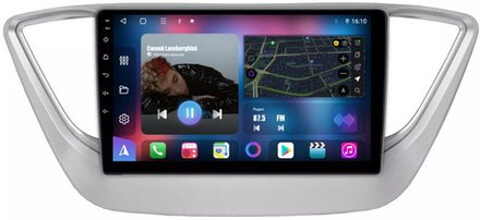 Магнитола для Hyundai Solaris 2 2017-2022 (рамка серебро) - FarCar 766M монитор 9" QLED на Android 13, 8-ядер, CarPlay, 4G SIM-слот