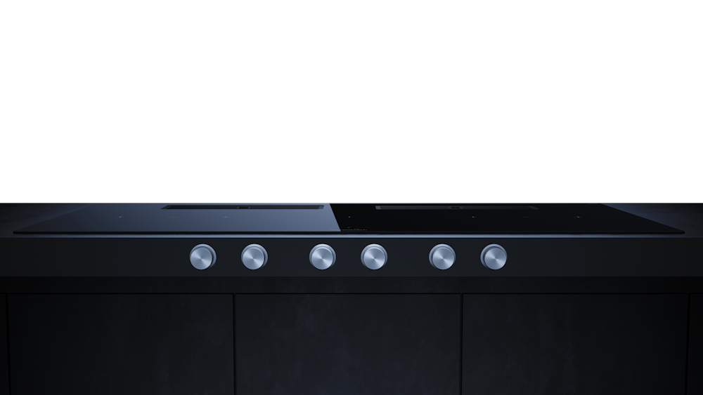 Индукционная варочная поверхность с вытяжкой Kuppersbusch с ручками из нержавеющей стали KMI 12850.0 SR-E Black Velvet