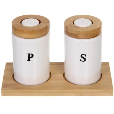 Набор для специй 2шт на бамбуковой подставке «White magic» высокие