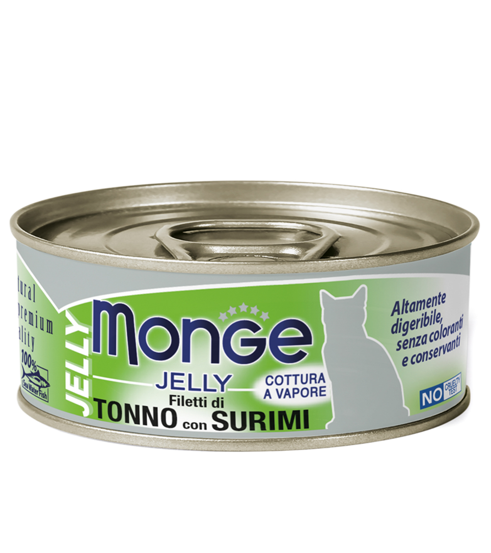 Monge Jelly Adult cat для взрослых кошек с желтоперым тунцом и сурими, консервы 80гр. (33016)