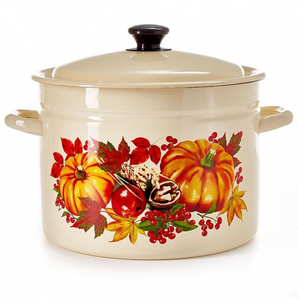 Кастрюля сталь, эмал, 9 л, с крыш, крышка сталь, Керчь, Осенний урожай, 41804-212/6-У2