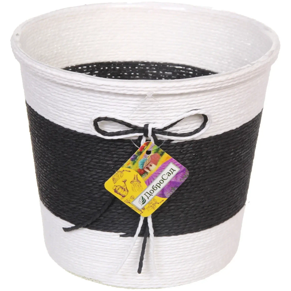 Кашпо плетеное 20,5*17см «IDEA» со вставкой,цвет черный/молочный ДоброСад