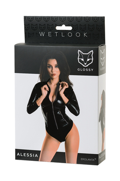 Боди Glossy Alessia из материала Wetlook на молнии черное M