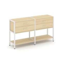 Shelf System Двухсекционный стеллаж двухярусный с ящиками SN.STM-222 Акация Лорка/Металл Белый 1590*