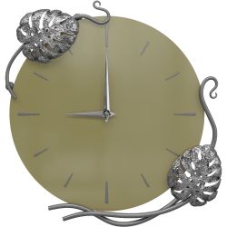 Часы настенные Monstera Deliciosa (Монстера) Колор Зеленая олива Сильвер