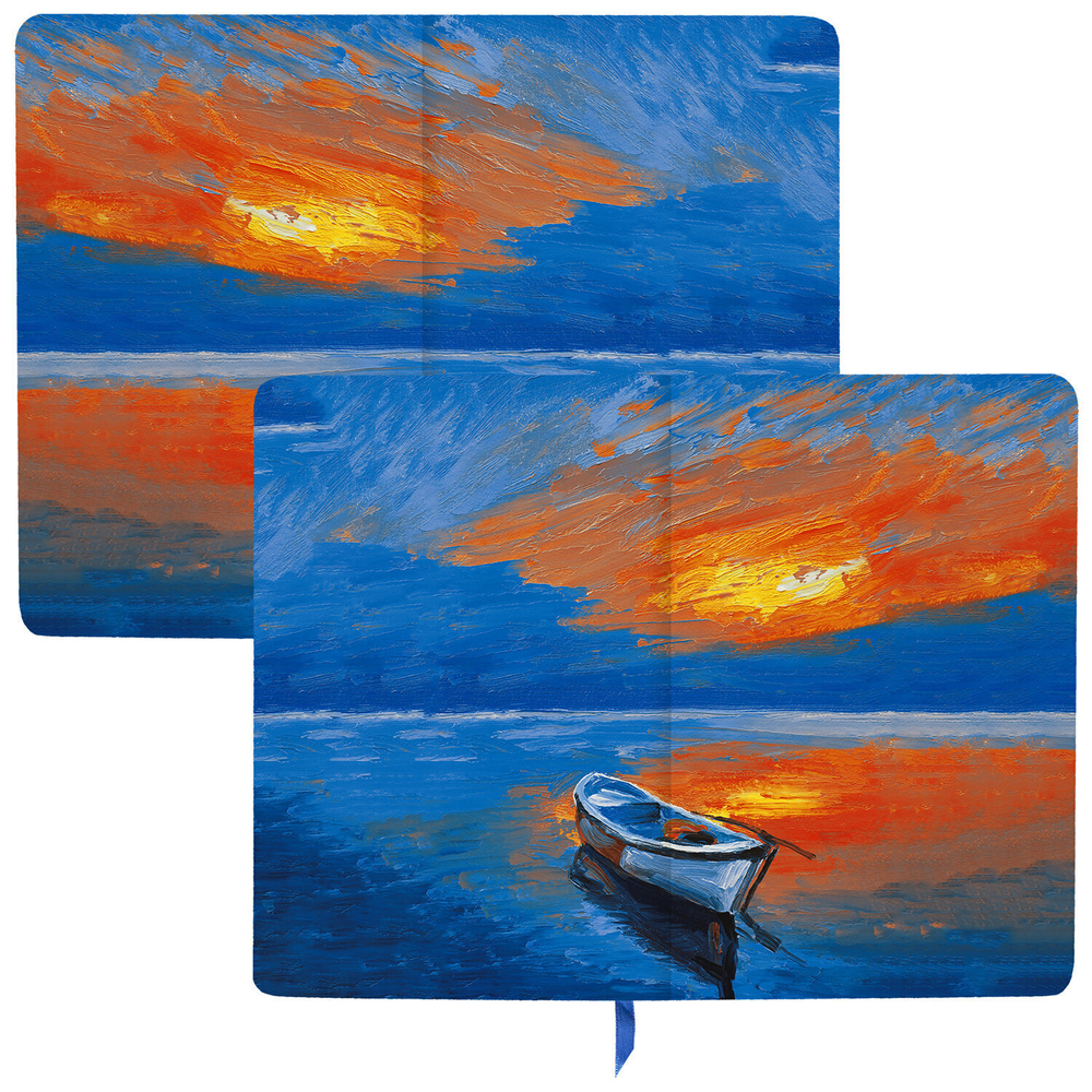 Ежедневник недатированный А5 (138х213 мм) BRAUBERG VISTA под кожу гибкий 136 л. "Sunset at sea" (2 штуки в упаковке)