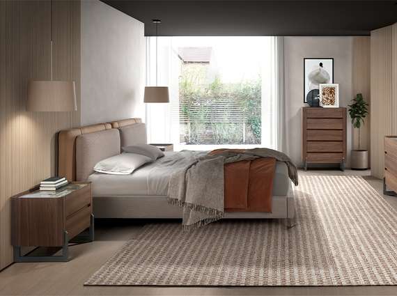 Кровать Angel Cerda 7154 из экокожи цвета норки и серой ткани