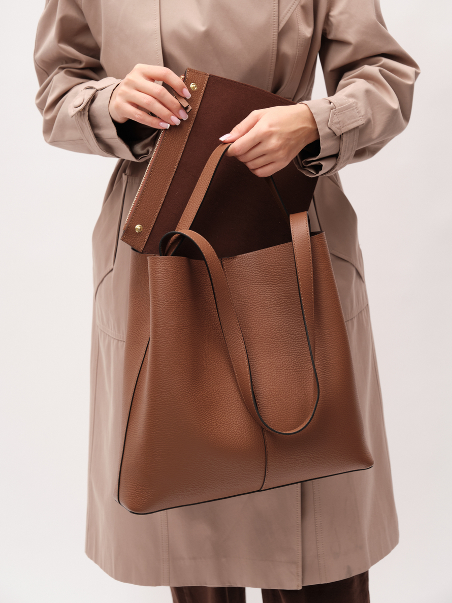 Кожаная сумка шоппер Olga DBR 30948 темный орех