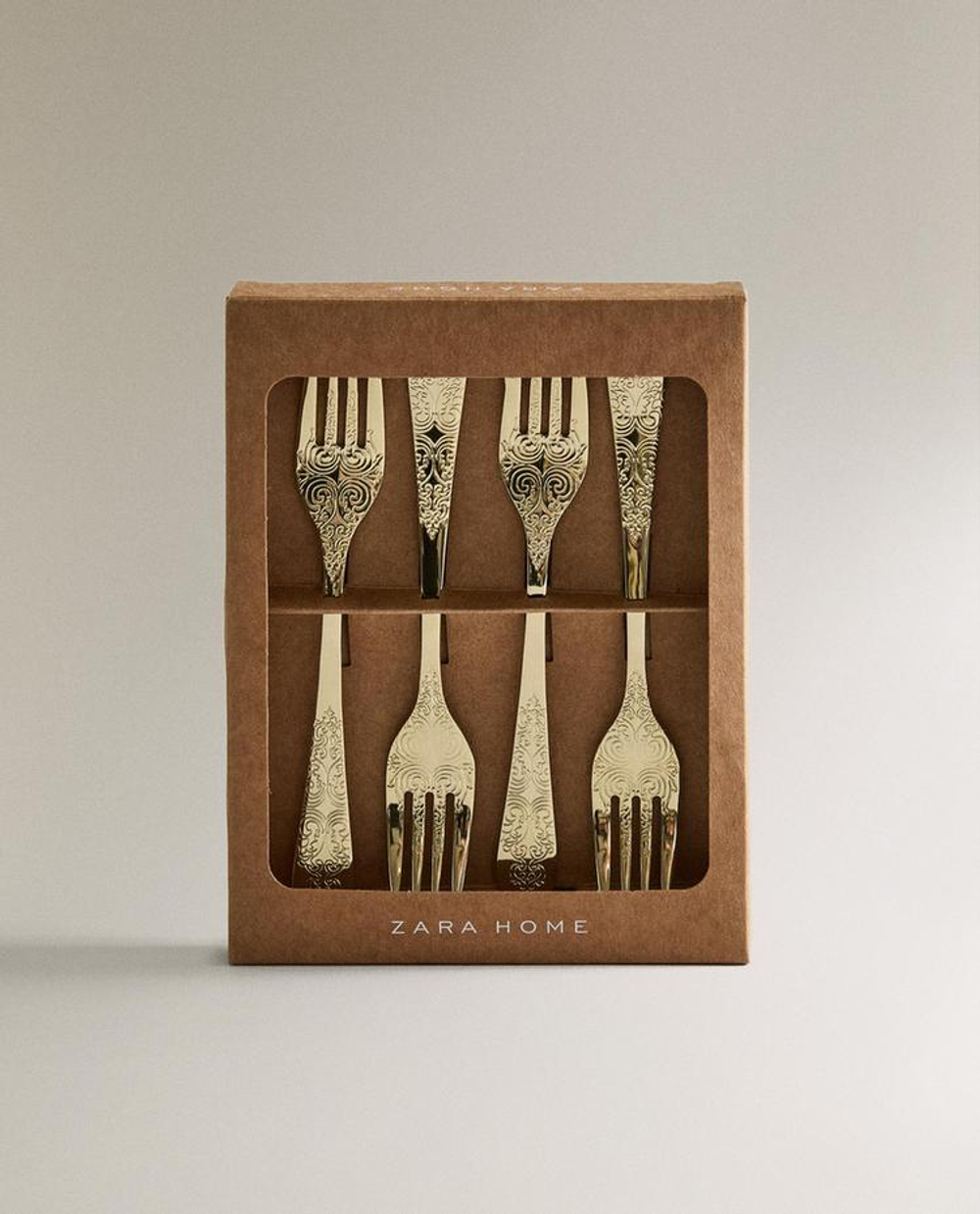 ZARA HOME НАБОР ДЕСЕРТНЫХ ВИЛОК С ГРАВИРОВКОЙ (4 ШТ.), ЗОЛОТИСТЫЙ